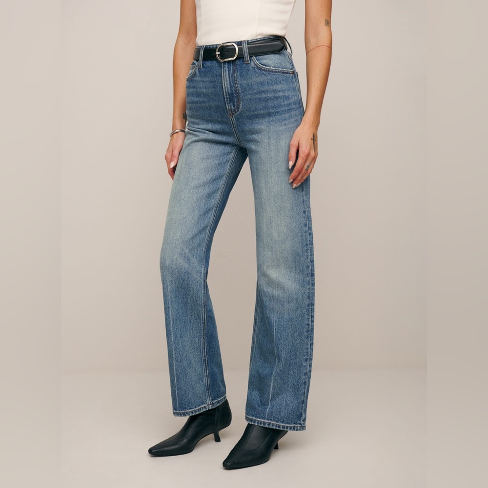 NWT Reformation Wilder Stretch High Rise Wide Leg Cropped Jeans in Merritt
